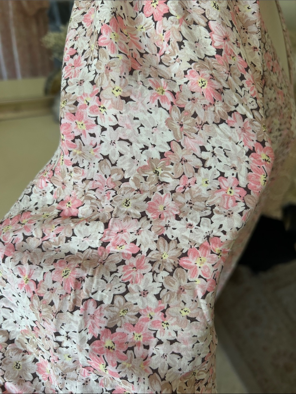 H&M brown tan cream, pink floral cottage V-neck tiered summer maxi dress XL - Picture 11 of 15